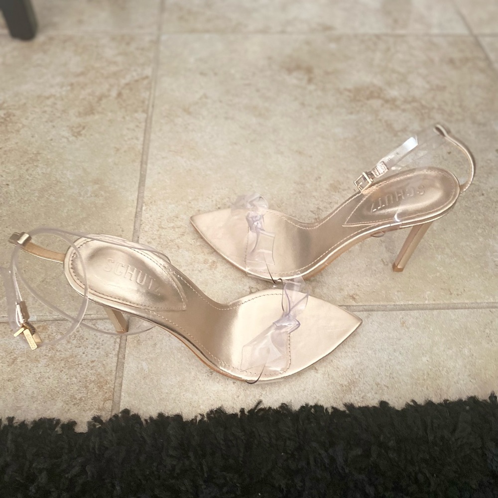 Schutz Elyda Metallic Gold Stiletto Heel Size 8
